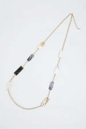 Contrast Colour Long Gold Necklace