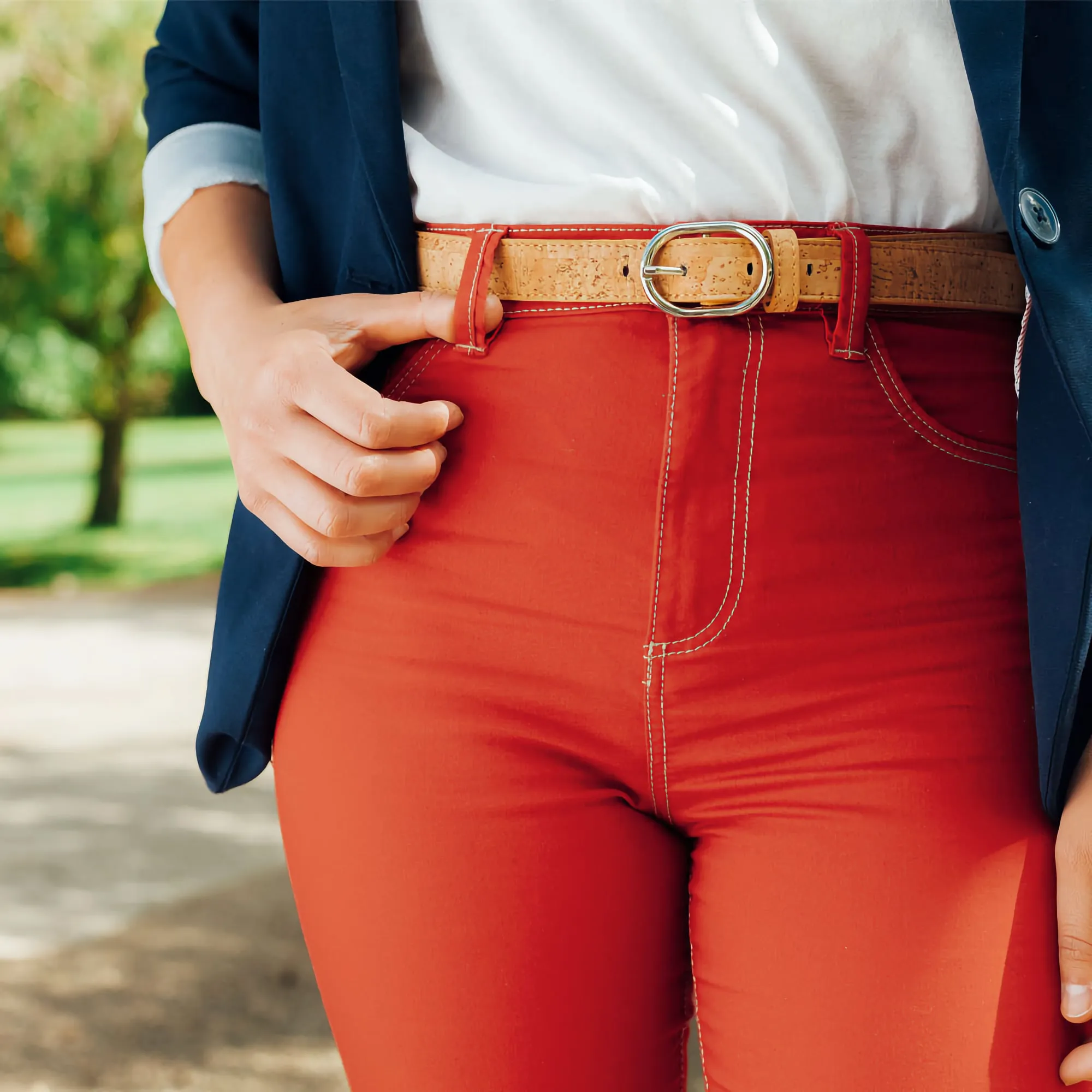 Corkor Vegan Cork Women's Belt 25 mm Wide, Light Brown