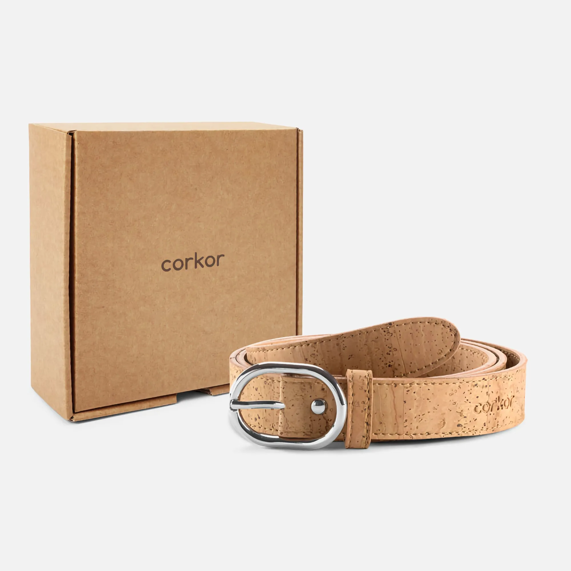 Corkor Vegan Cork Women's Belt 25 mm Wide, Light Brown
