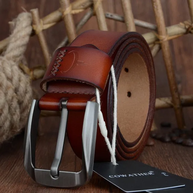 COWATHER Vintage style pin buckle cow genuine leather belts for men