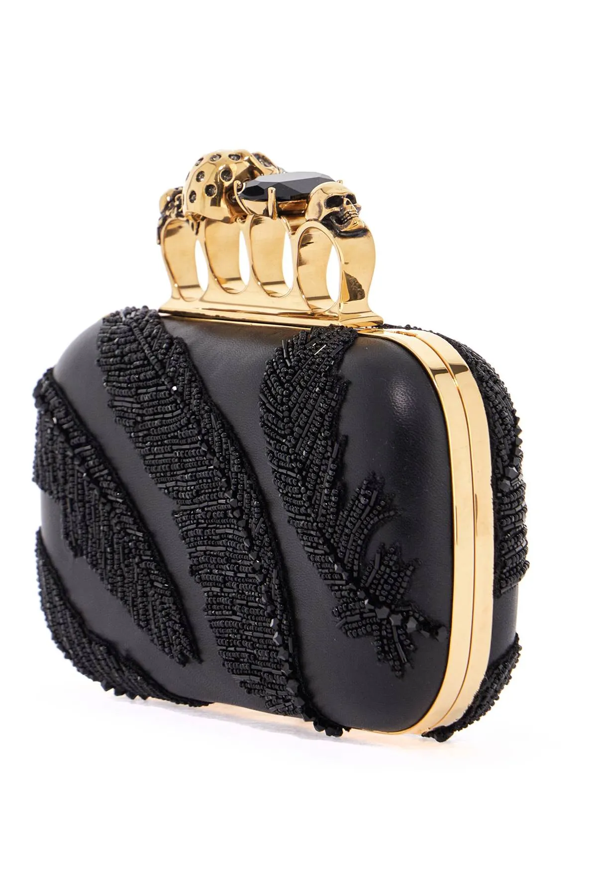 Crystal Feather Leather Clutch