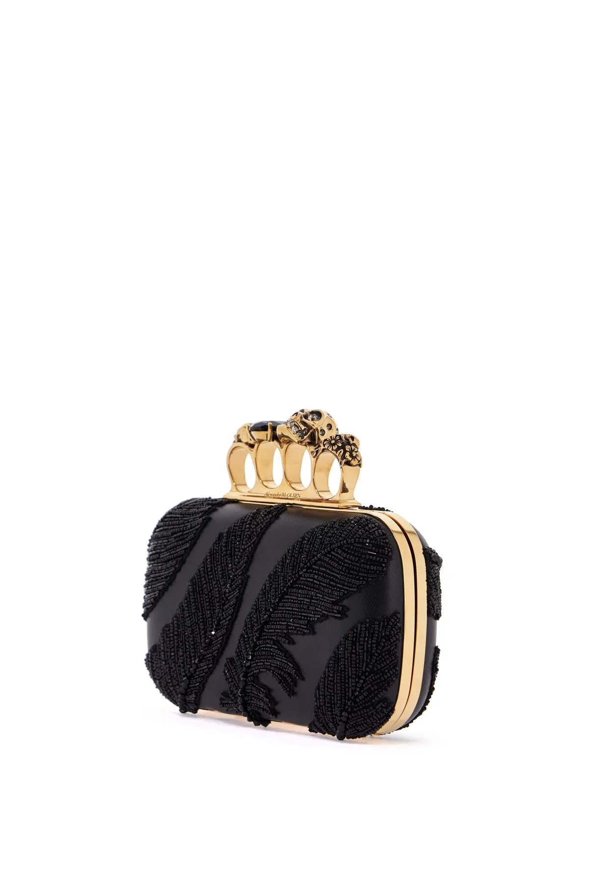 Crystal Feather Leather Clutch