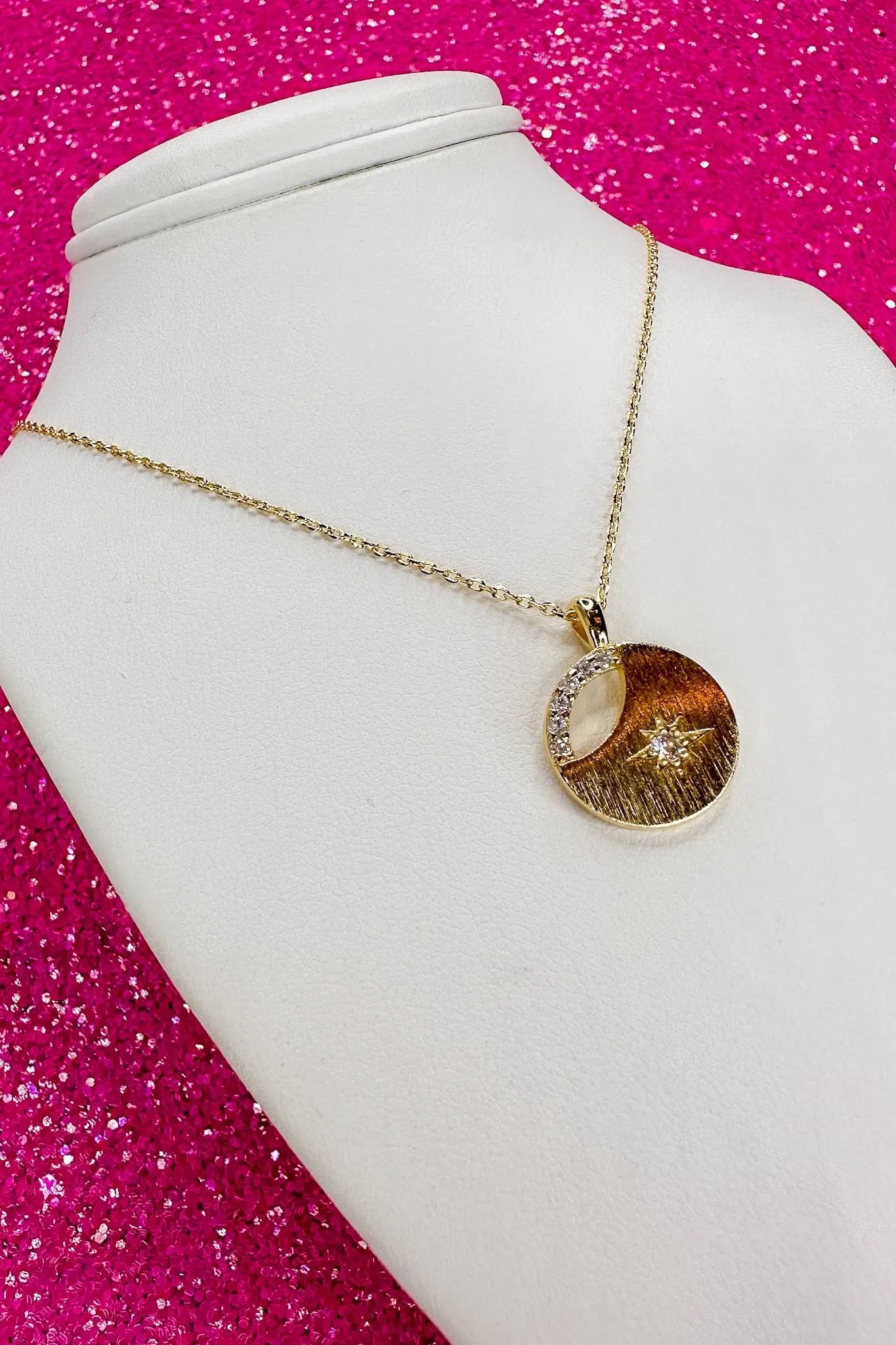 Crystal Star Cut Out Pendant Gold Necklace