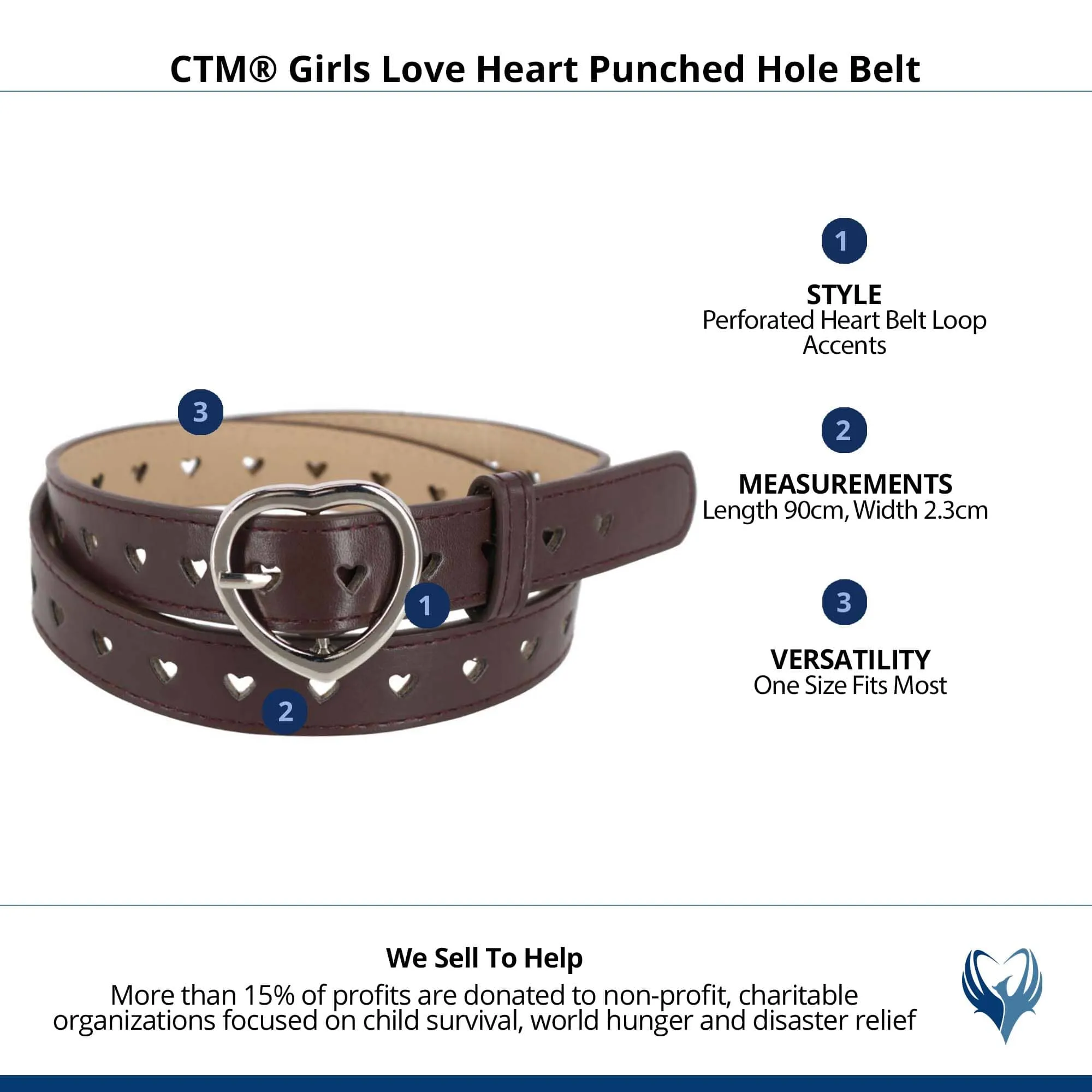 CTM® Girls Love Heart Punched Hole Belt