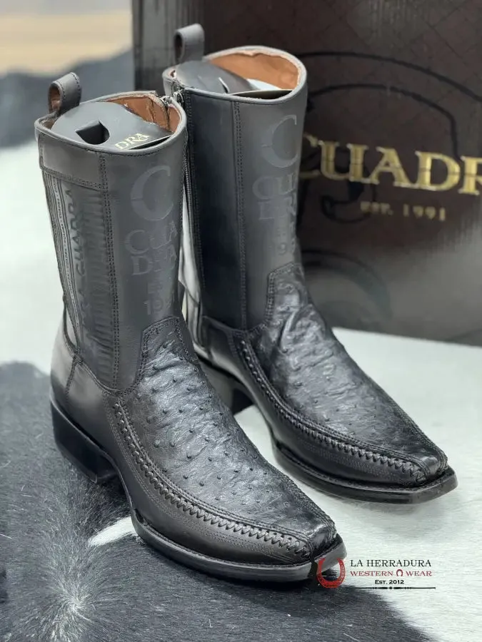 CUADRA SHORT BOOT OSTRICH BLACK LASER & WOVEN NARROW SQUARE TOE- 1J2KA1