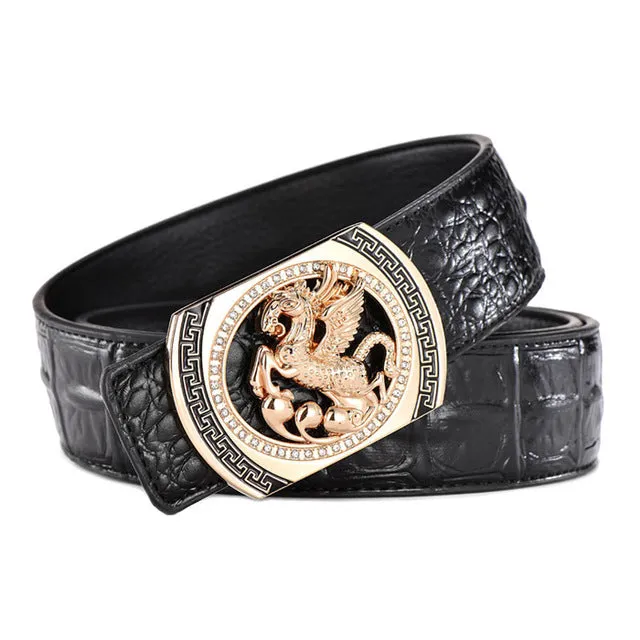 DESTINY Designer Belts Men Luxury Famous Brand Male Genuine Leather Strap Waist Gold Silver Horse Belt Pegasus Design Wedding