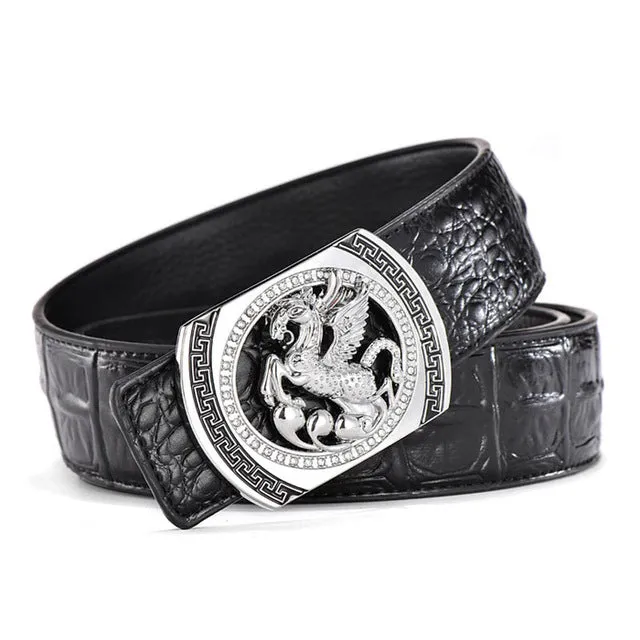 DESTINY Designer Belts Men Luxury Famous Brand Male Genuine Leather Strap Waist Gold Silver Horse Belt Pegasus Design Wedding