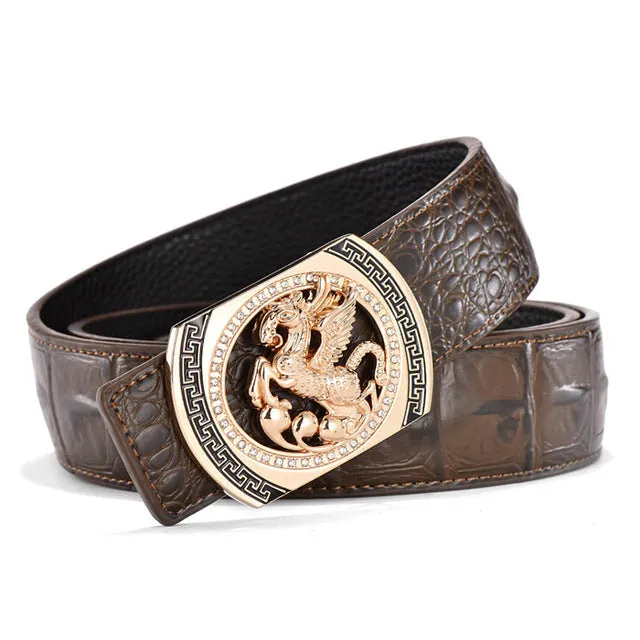 DESTINY Designer Belts Men Luxury Famous Brand Male Genuine Leather Strap Waist Gold Silver Horse Belt Pegasus Design Wedding