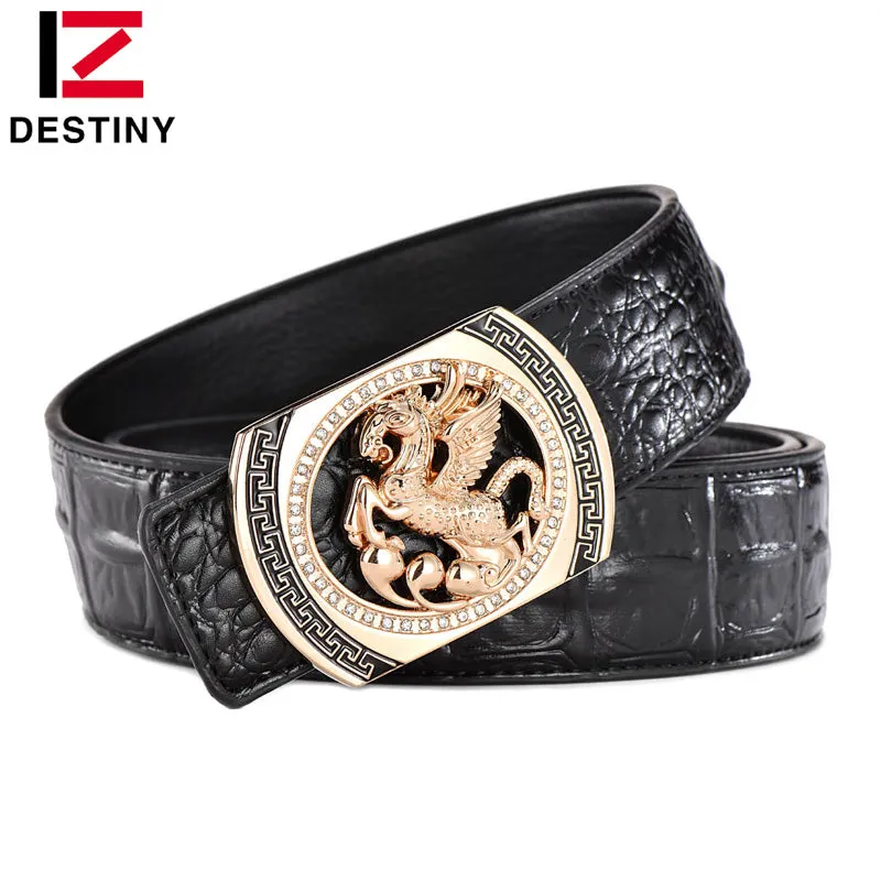 DESTINY Designer Belts Men Luxury Famous Brand Male Genuine Leather Strap Waist Gold Silver Horse Belt Pegasus Design Wedding