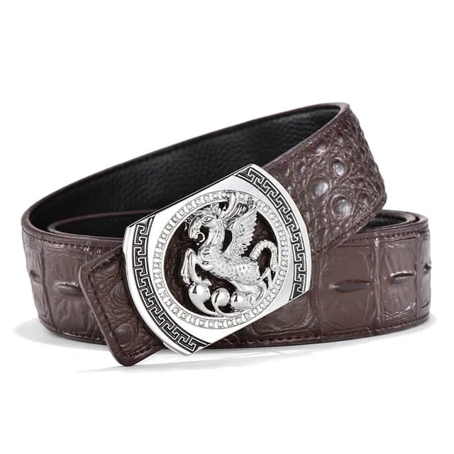 DESTINY Designer Belts Men Luxury Famous Brand Male Genuine Leather Strap Waist Gold Silver Horse Belt Pegasus Design Wedding