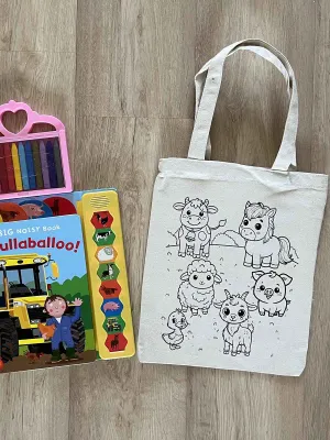 DIY Colouring Farm Animals Tote Bag