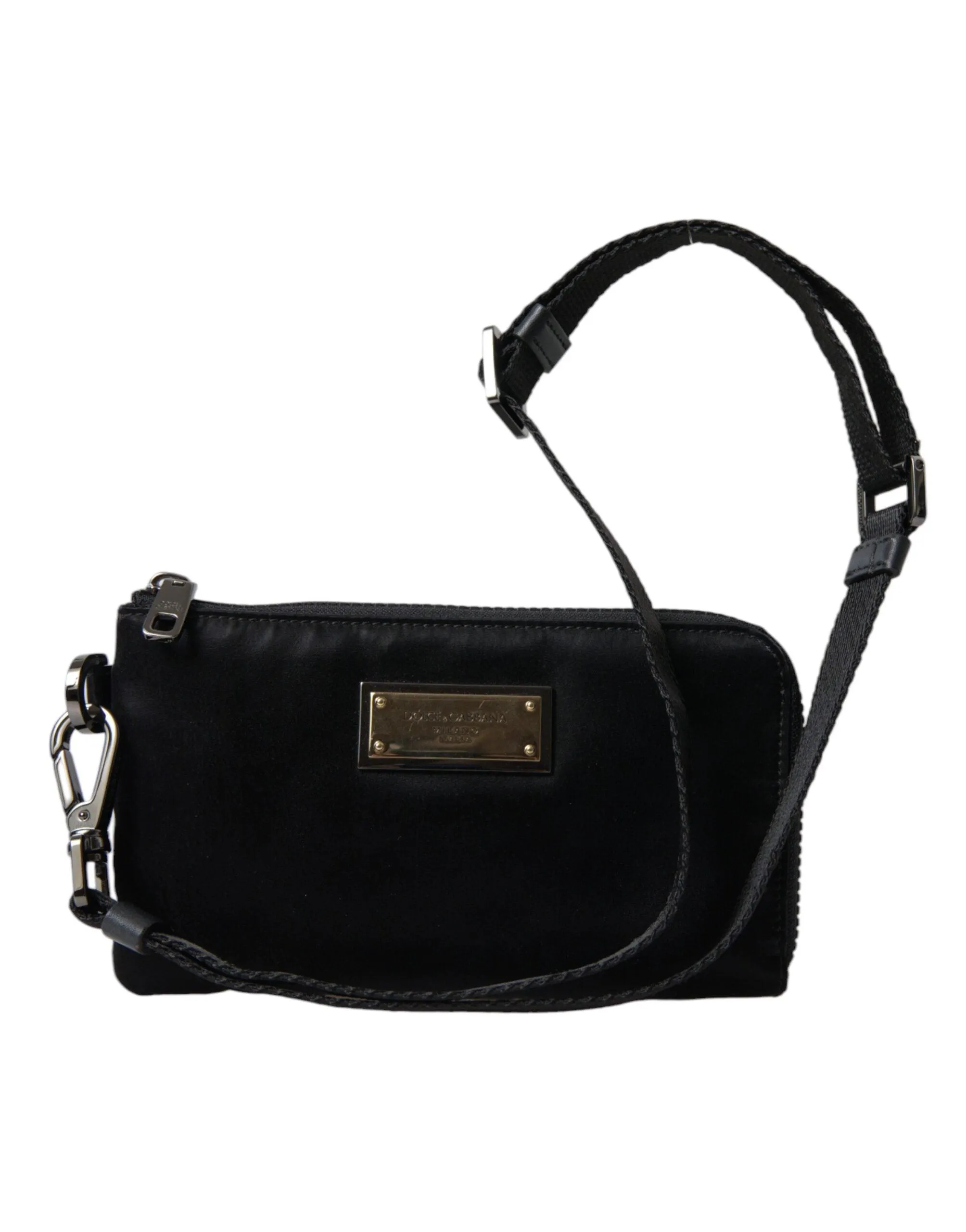 Dolce & Gabbana Black Nylon Logo Plaque Keyring Pouch Clutch Bag