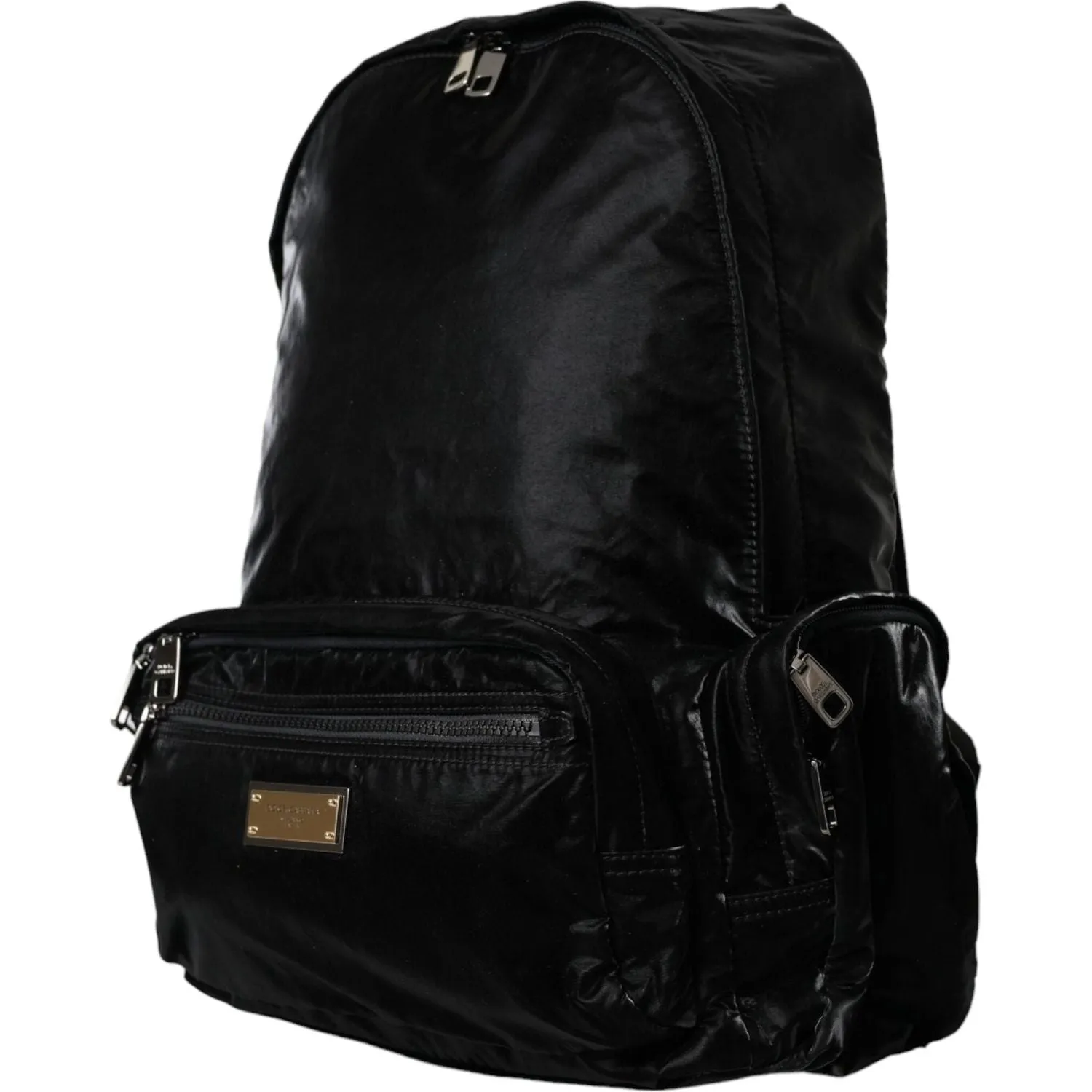 Dolce & Gabbana Black Patent Leather Logo Plaque Backpack Bag