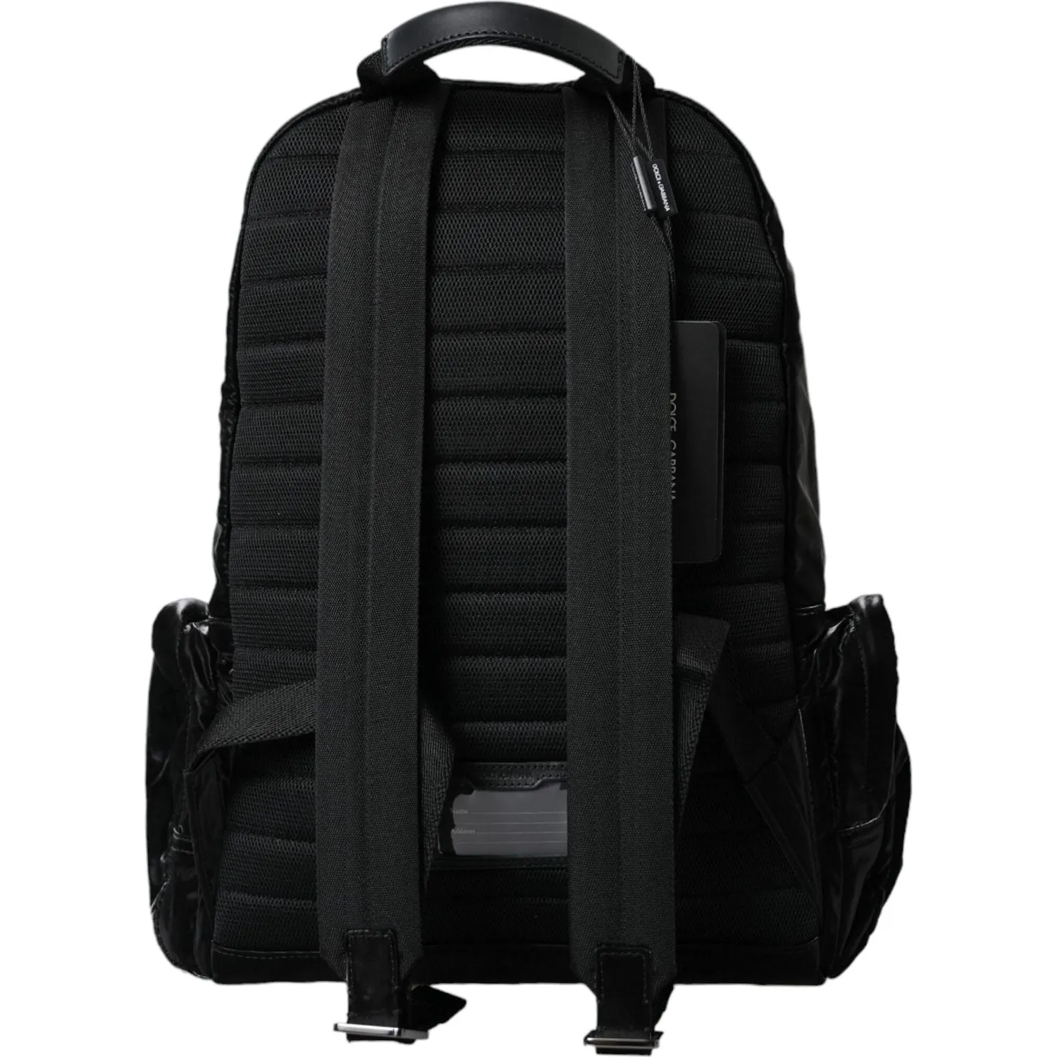 Dolce & Gabbana Black Patent Leather Logo Plaque Backpack Bag