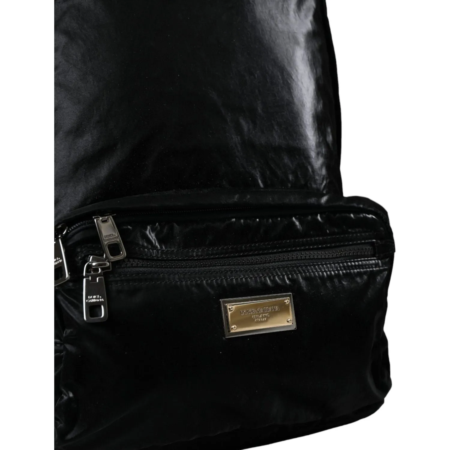 Dolce & Gabbana Black Patent Leather Logo Plaque Backpack Bag