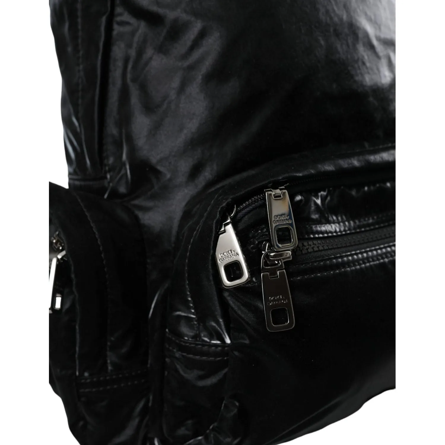 Dolce & Gabbana Black Patent Leather Logo Plaque Backpack Bag