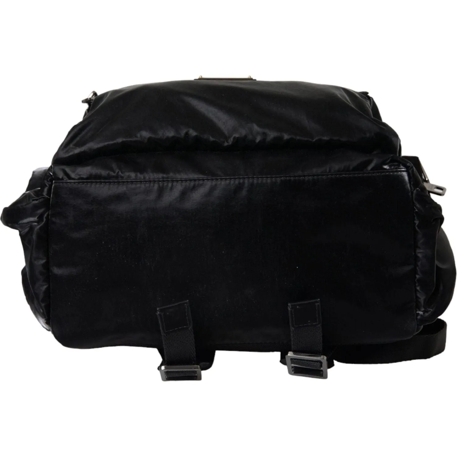 Dolce & Gabbana Black Patent Leather Logo Plaque Backpack Bag