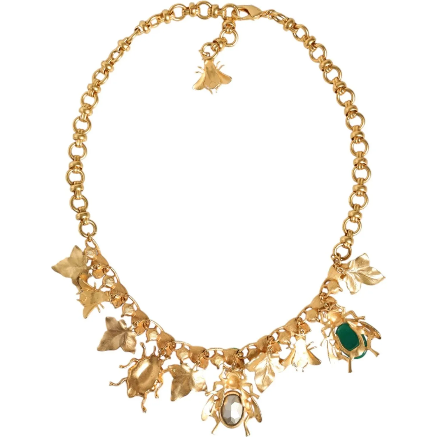 Dolce & Gabbana Gold Brass Crystal Bug Charm Pendant Statement Necklace