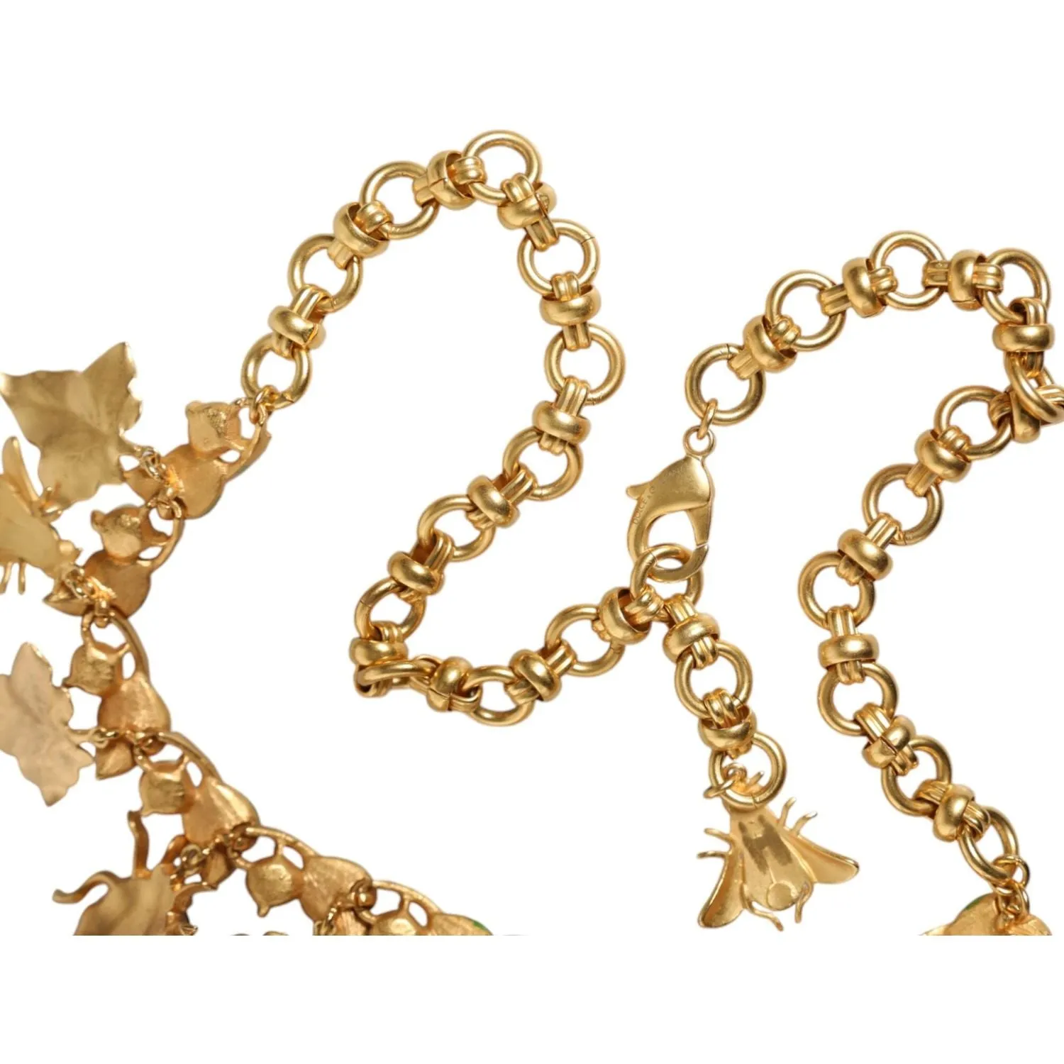 Dolce & Gabbana Gold Brass Crystal Bug Charm Pendant Statement Necklace