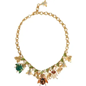Dolce & Gabbana Gold Brass Crystal Bug Charm Pendant Statement Necklace