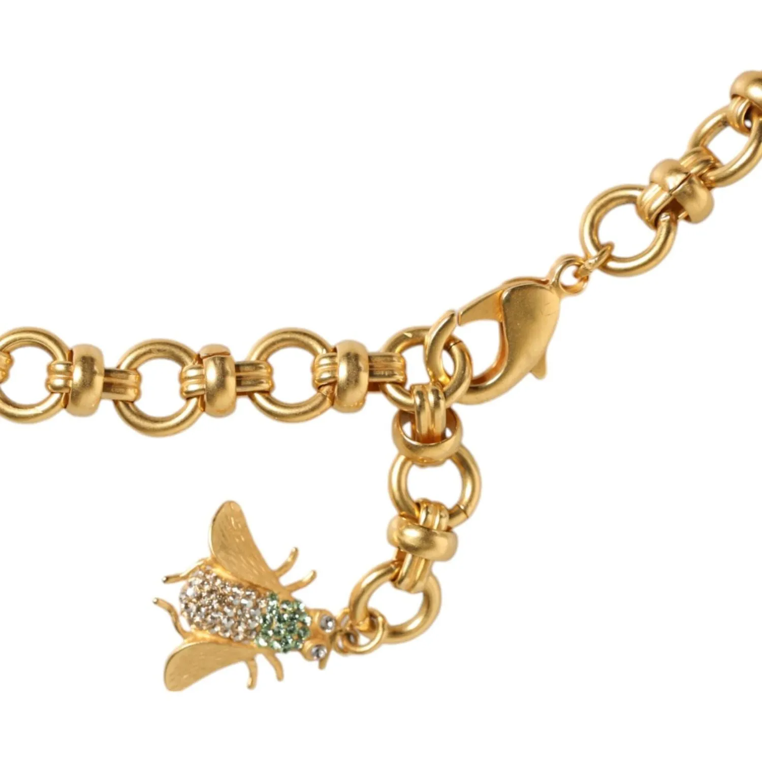 Dolce & Gabbana Gold Brass Crystal Bug Charm Pendant Statement Necklace