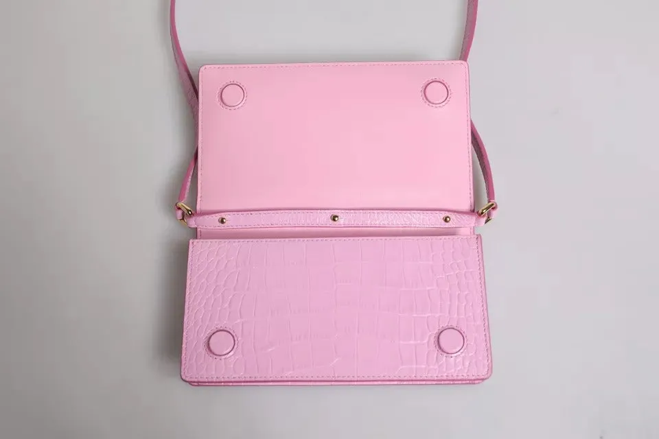 Dolce & Gabbana Pink Exotic Leather Logo Plaque Crossbody Bag