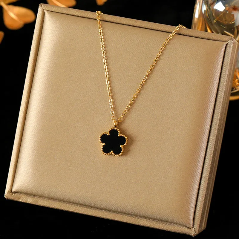 EILIECK 316L Stainless Steel Black Clover Pendant Necklace
