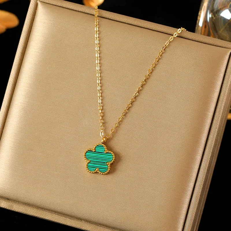 EILIECK 316L Stainless Steel Black Clover Pendant Necklace