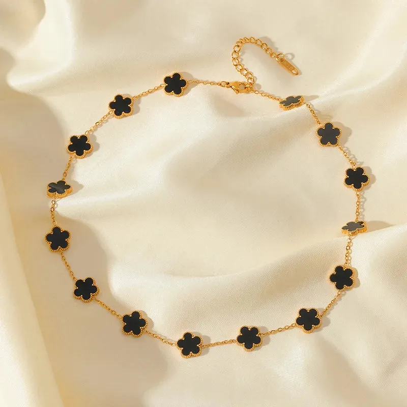 EILIECK 316L Stainless Steel Black Clover Pendant Necklace