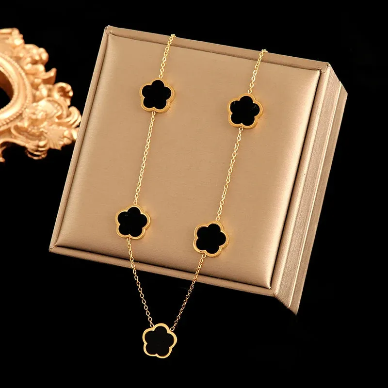 EILIECK 316L Stainless Steel Black Clover Pendant Necklace