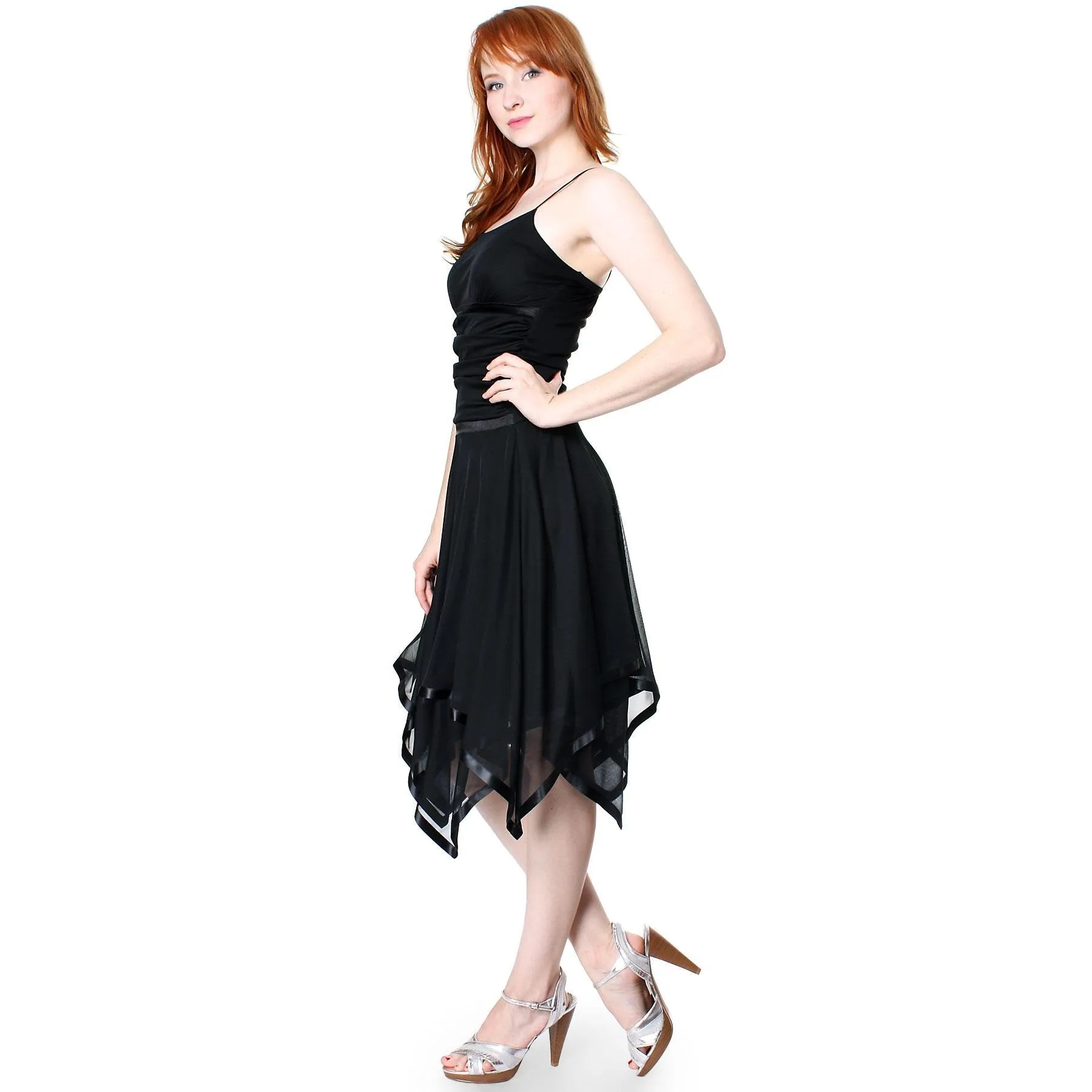 Evanese Womens Romantic Polyester Sheer A Line Cocktail Dress with Satin Trim