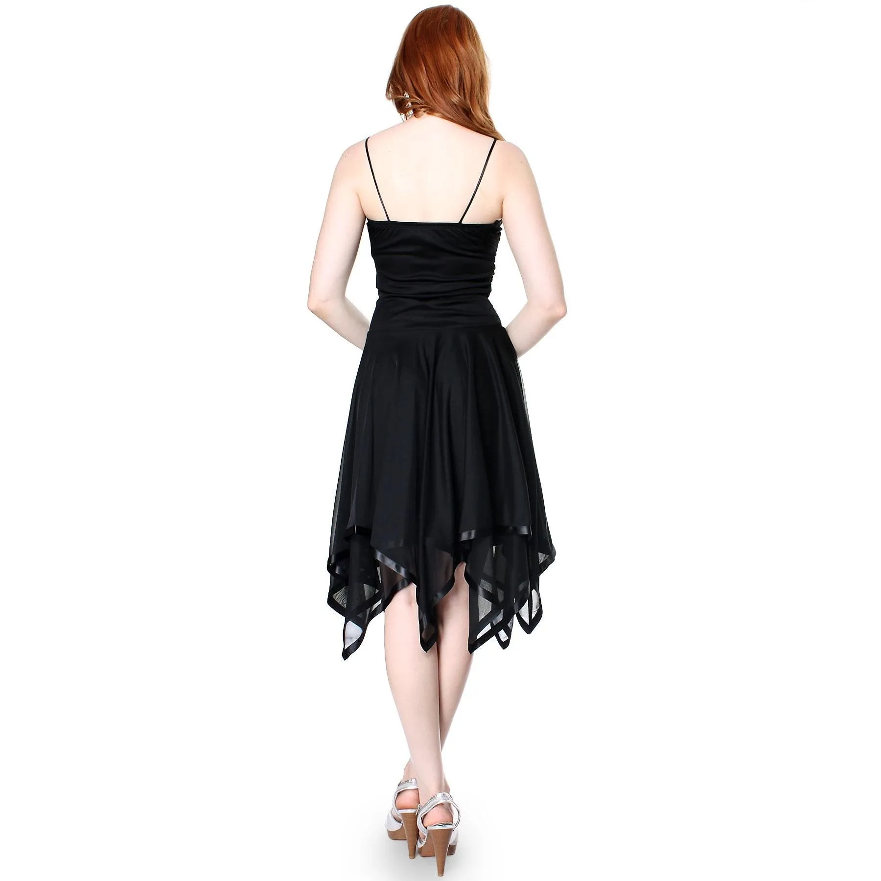 Evanese Womens Romantic Polyester Sheer A Line Cocktail Dress with Satin Trim