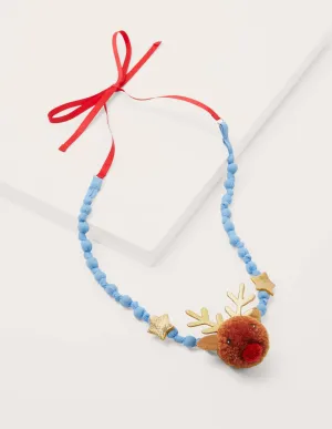 Fabric Necklace-Red/Pink Reindeer