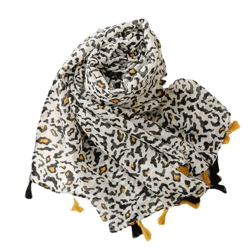 Fashion Scarf Leopard Printing Tassel Travel Sunscreen Beach Towel Shawl