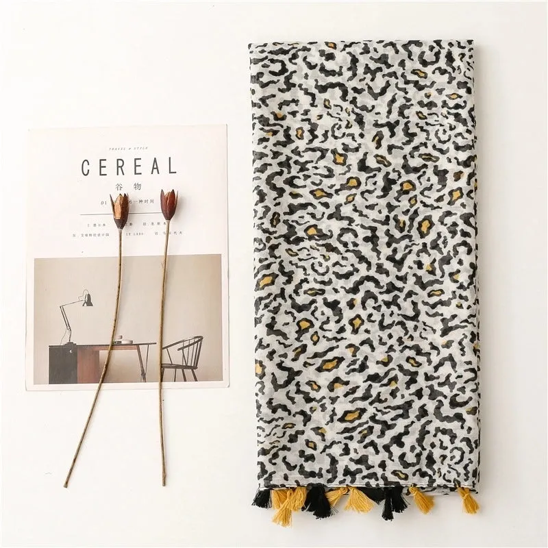 Fashion Scarf Leopard Printing Tassel Travel Sunscreen Beach Towel Shawl