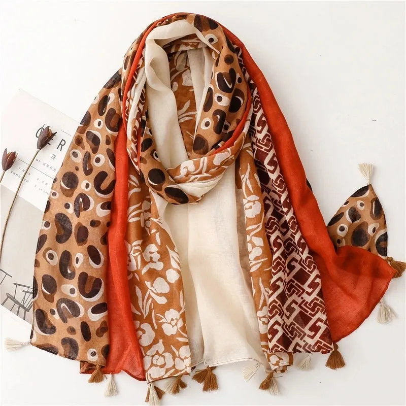 Fashion Scarf Orange Wheat Ear Tassel Travel Beach Towel Shawl