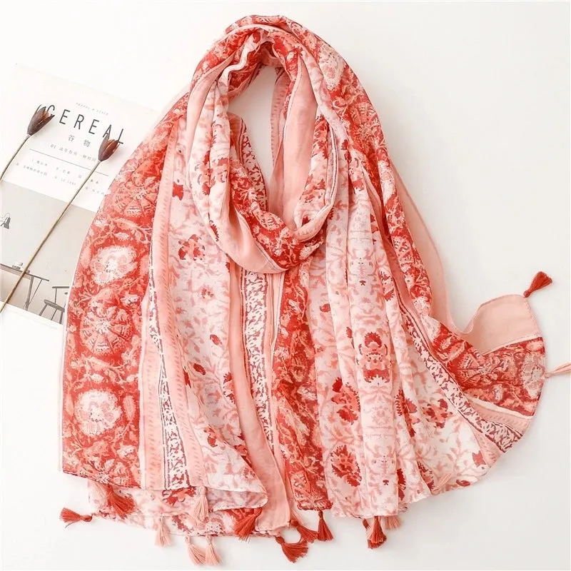 Fashion Scarf Orange Wheat Ear Tassel Travel Beach Towel Shawl
