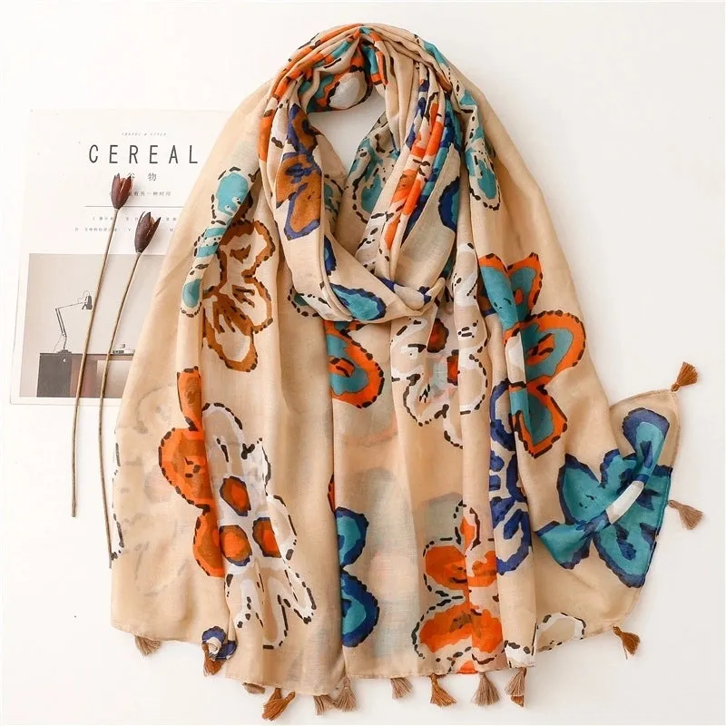 Fashion Scarf Orange Wheat Ear Tassel Travel Beach Towel Shawl