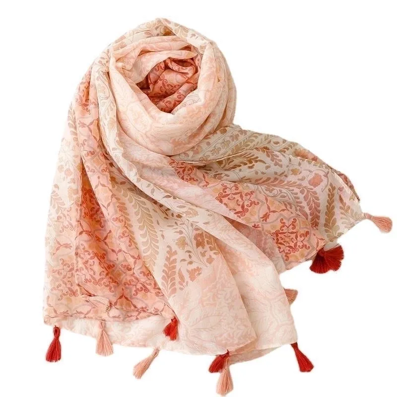 Fashion Scarf Orange Wheat Ear Tassel Travel Beach Towel Shawl