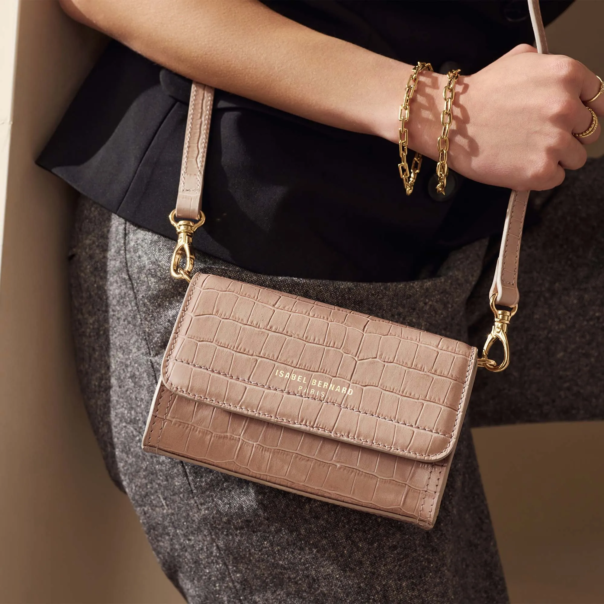 Femme Forte Kim croco beige calfskin leather crossbody bag