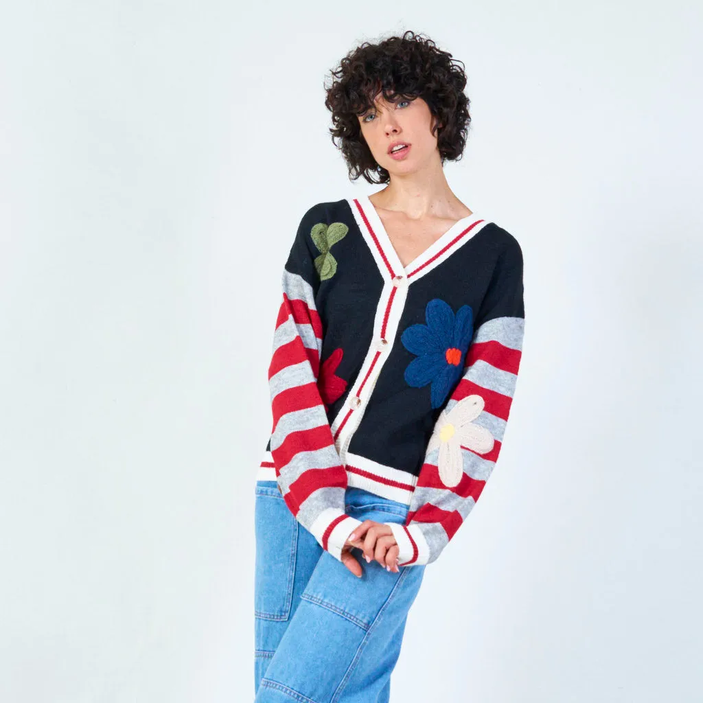 Floral embroidered knit cardigan wholesale