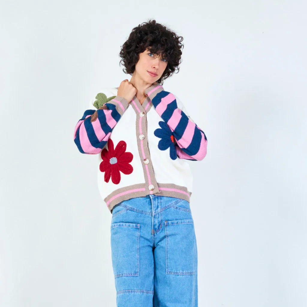 Floral embroidered knit cardigan wholesale