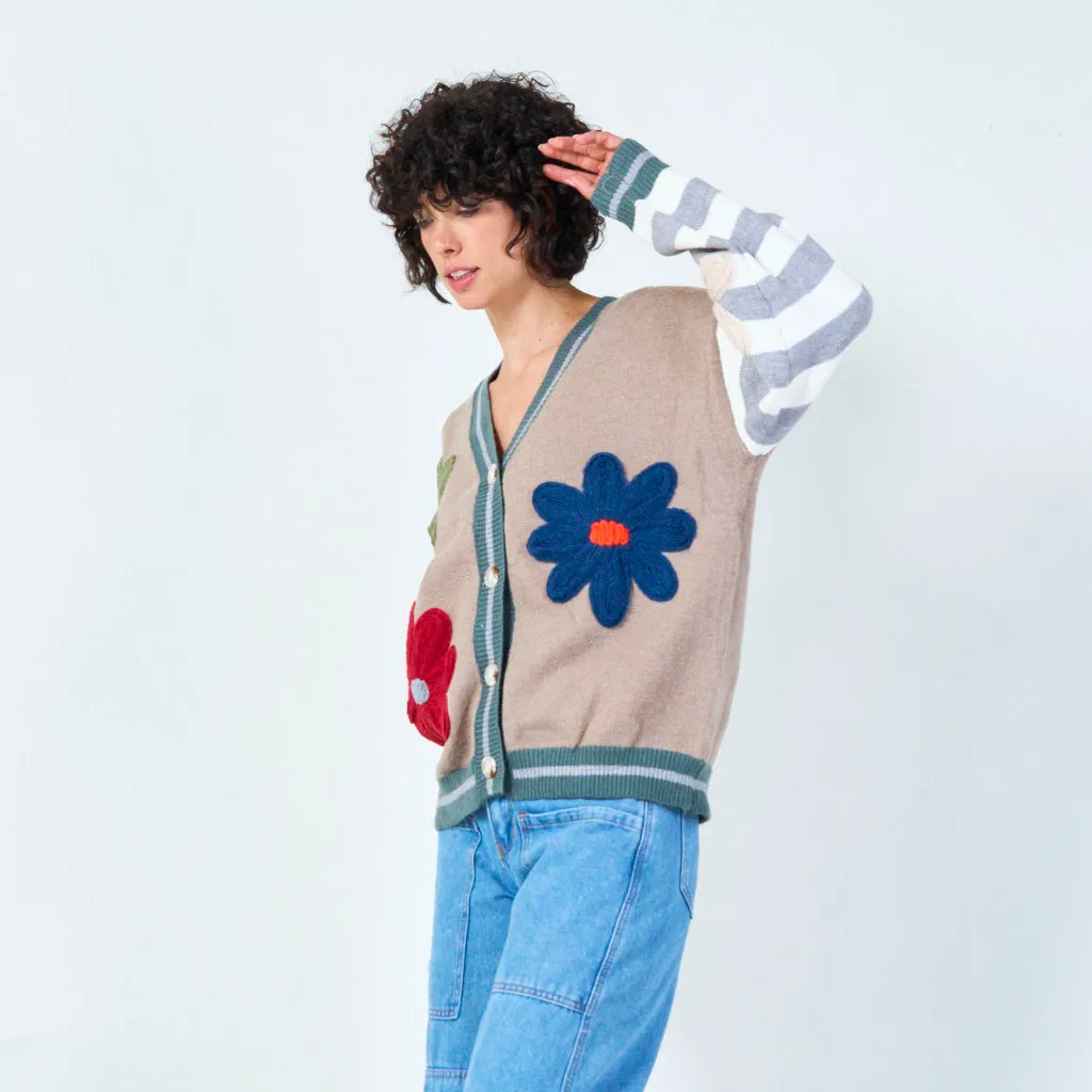 Floral embroidered knit cardigan wholesale