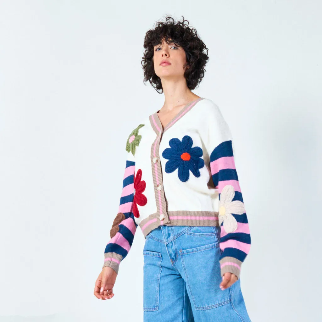 Floral embroidered knit cardigan wholesale