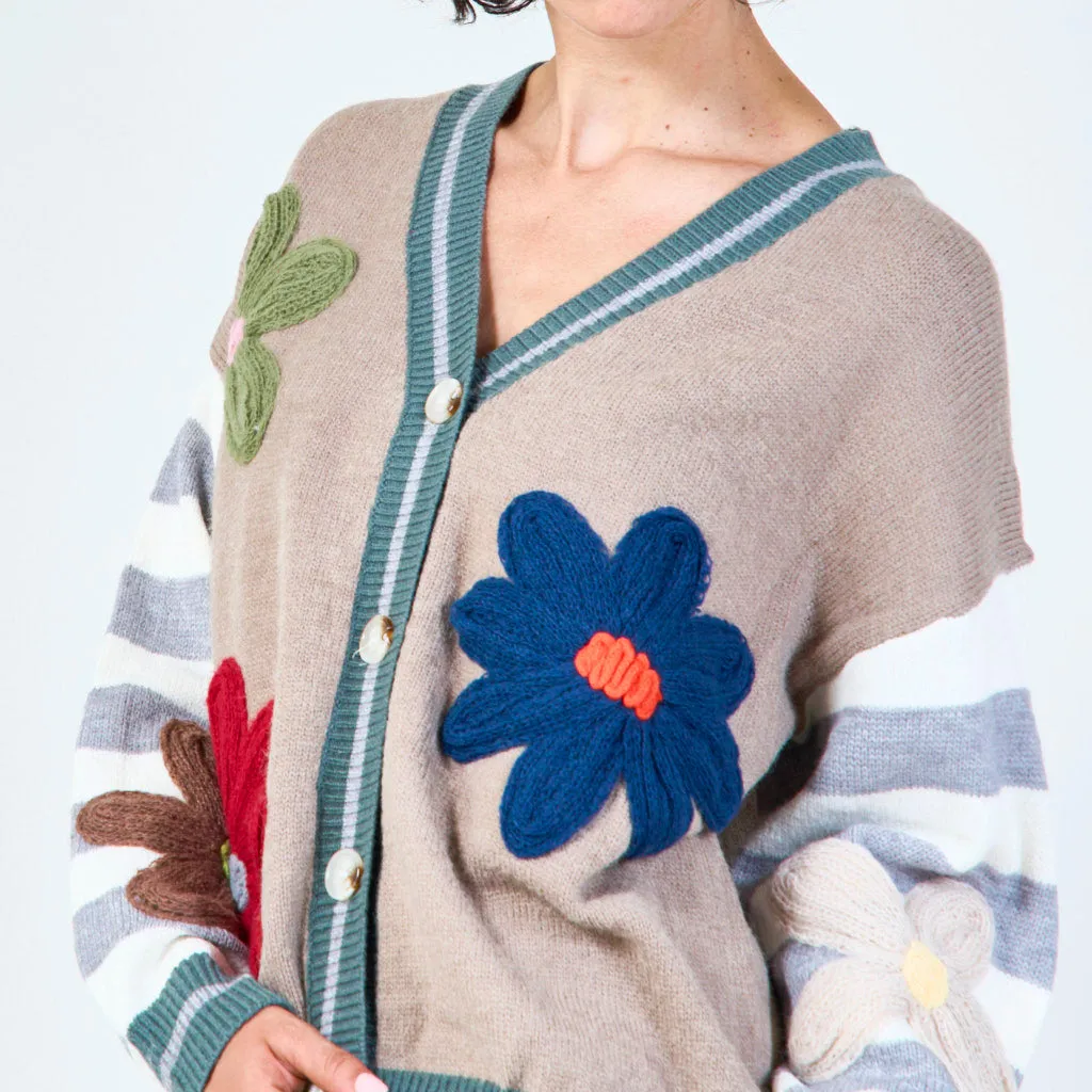 Floral embroidered knit cardigan wholesale