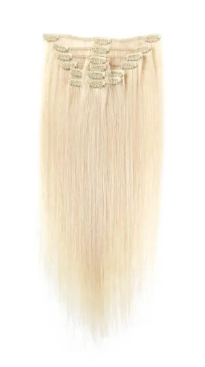 Full Head | Clip in Hair Extensions | 18 inch | Blondest Blonde 600
