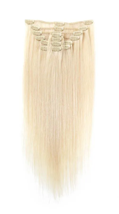 Full Head | Clip in Hair Extensions | 18 inch | Blondest Blonde 600