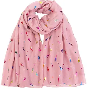 Giraffe Animal Print Women's Scarf Shawl Wrap By World of Scarfs (Glitter Giraffe Dusky Pink)