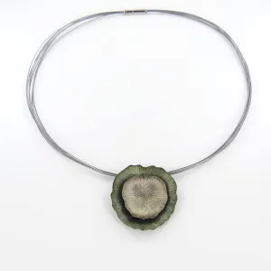GOLD AND GREEN METAL FLOWER PENDANT
