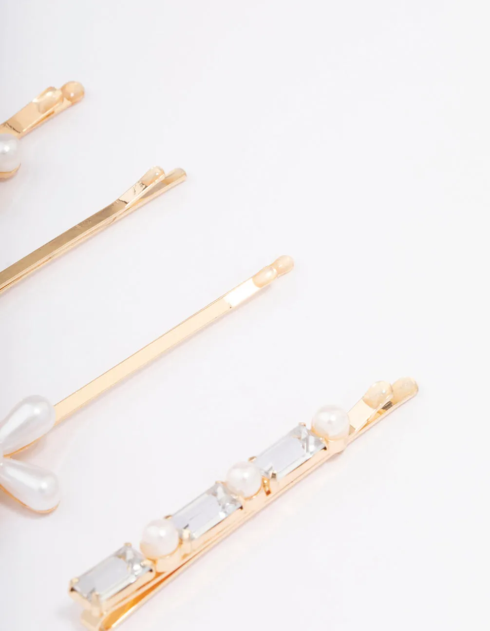 Gold Pearl Diamante Flower Hair Clip 4-Pack